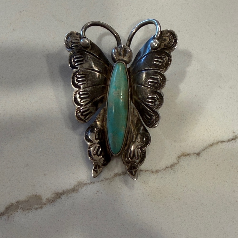 Silver and Turquoise Butterfly Brooch